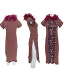 Voyage feather cheongsam dress, late 90s