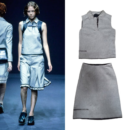 Prada grey linen runway set, SS 1999