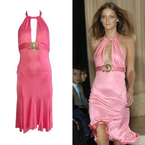 Versace pink medusa logo runway dress, SS 2005