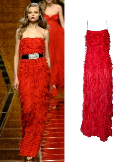 Valentino red tulle runway gown, FW 2007