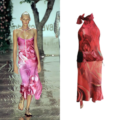 Roberto Cavalli rose print silk set, SS 2000