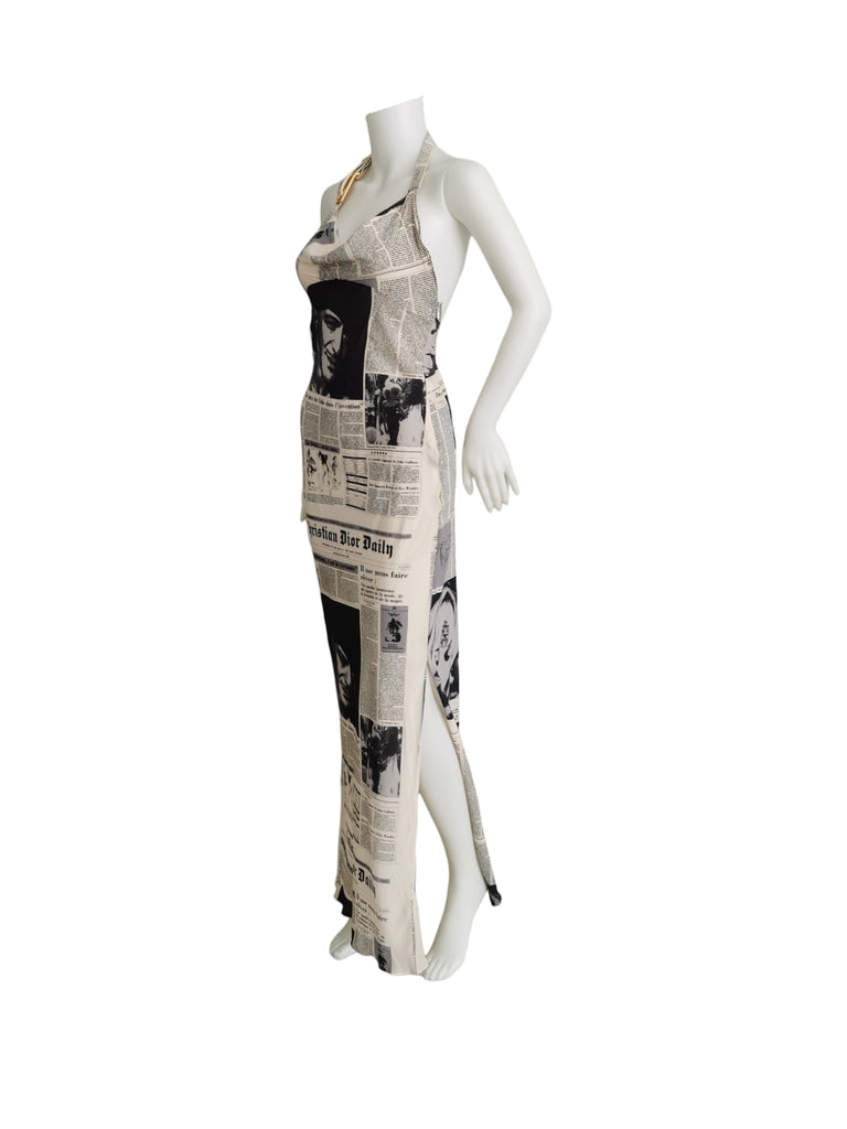 Newspaper Print Maxi Dress Casual Notched Neck Sleeveless - Temu