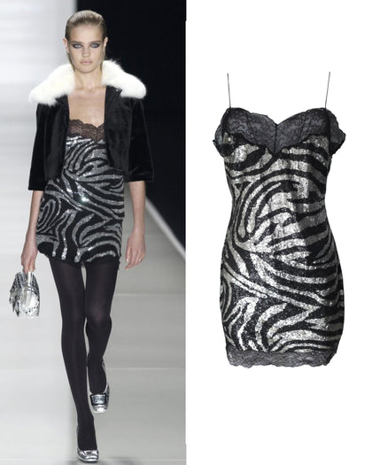 Celine zebra sequin runway dress, FW 2003