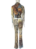 Roberto Cavalli lion print ensemble, SS02