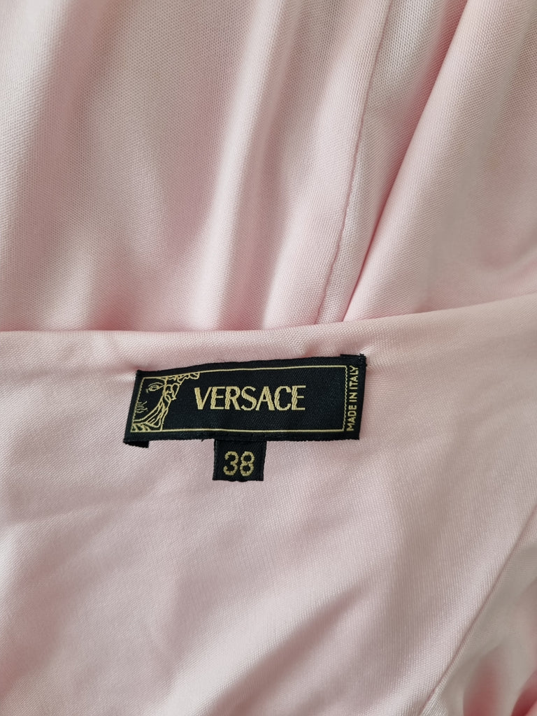 Versace S/S 2005 Runway Sheer Panels Medusa Logo Silk Slip Evening Dress  Gown For Sale at 1stDibs