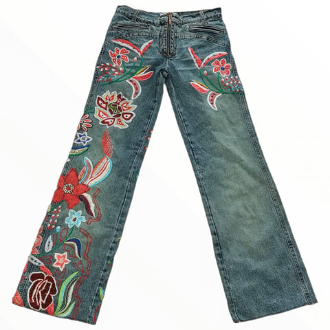 Roberto Cavalli embellished flower jeans, Spring 2002 - My Runway Archive