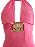 Versace pink medusa logo runway dress, SS 2005